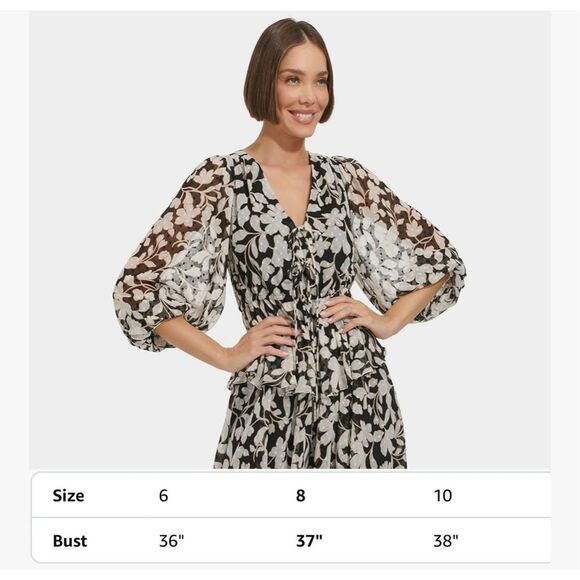 NWT Tommy Hilfiger Women's Balloon Sleeve Tie Front Floral chiffon Print Dress - Picture 5 of 11